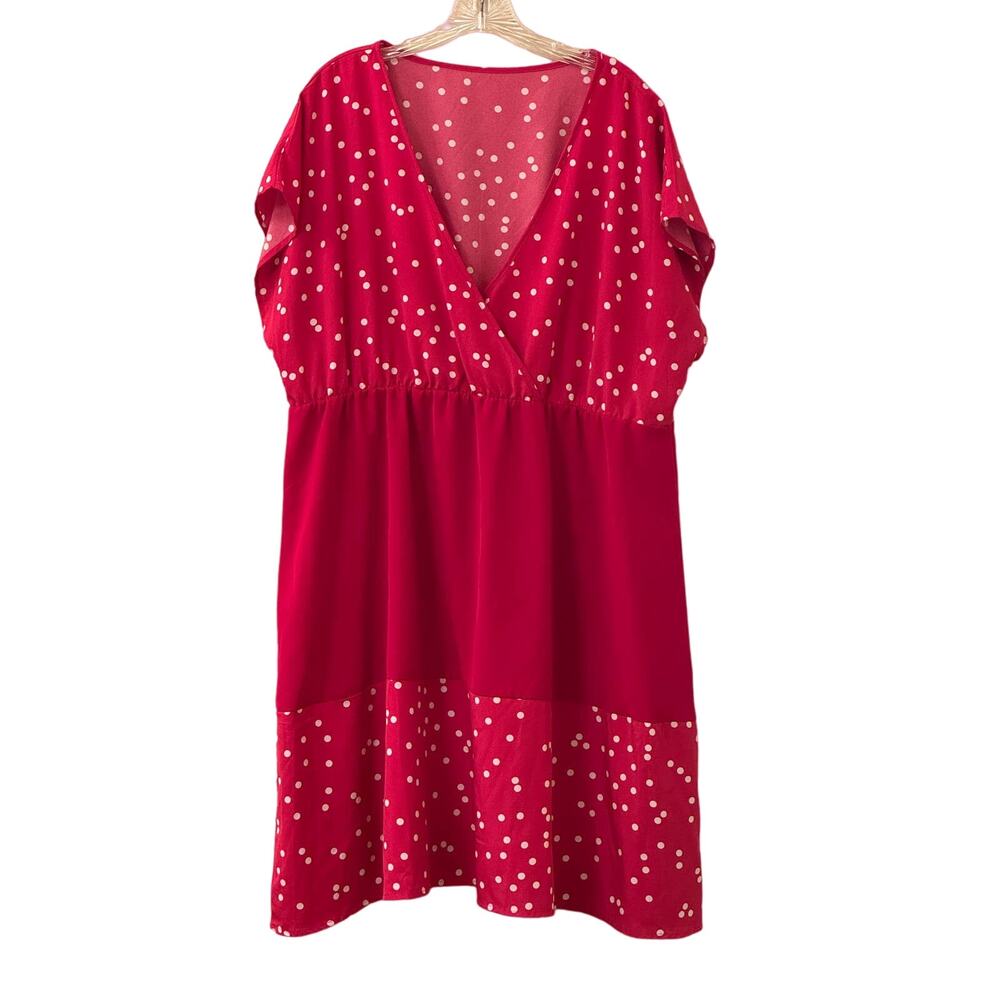 SHEIN Red Polka Dot Cap Sleeve Knee Length V-Neck Dress Size 4XL Stretch Waist